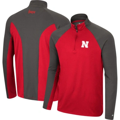 Colosseum Men's  Scarlet, Charcoal Nebraska Huskers Two Yutes Raglan Quarter-zip Windshirt In Scarlet,charcoal