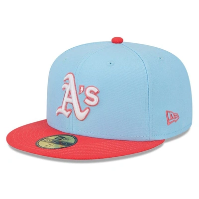 New Era Men's  Light Blue, Red Oakland Athletics Spring Color Two-tone 59fifty Fitted Hat In Light Blue,red