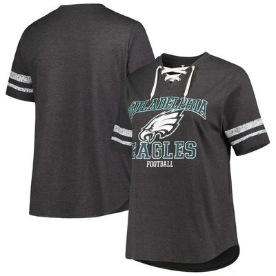 Fanatics Branded Heather Charcoal Philadelphia Eagles Plus Size Lace-up V-neck T-shirt