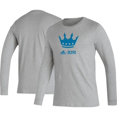 Adidas Originals Adidas Heather Gray Charlotte Fc Icon Long Sleeve T-shirt