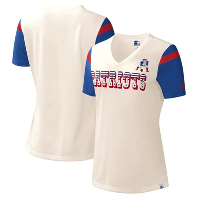 Starter White New England Patriots Kick Start V-neck T-shirt In Cream