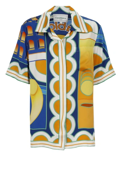 Casablanca Geometric Print Short-sleeved Silk Shirt In Multicolor