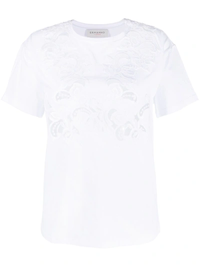 Ermanno Firenze 蕾丝细节短袖t恤 In White