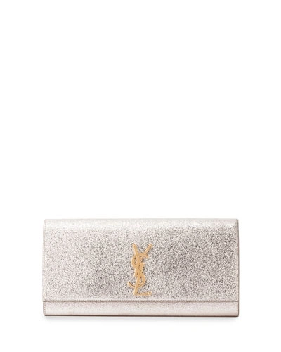 Saint Laurent Monogramme Crinkled Clutch Bag, Platine Silver In Pale Gold