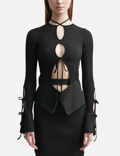 Andreädamo Cut-out Ribbed Top In Black
