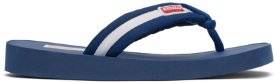 Kenzo Logo-patch Striped Flip Flops In Blue