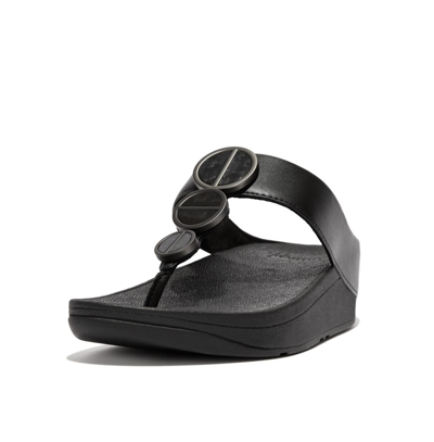 Fitflop Women's Halo Bead-circle Metallic Toe-post Sandals In All Black
