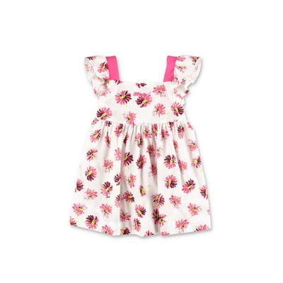 Msgm Abito Bianco Stampato In Cotone Baby Girl