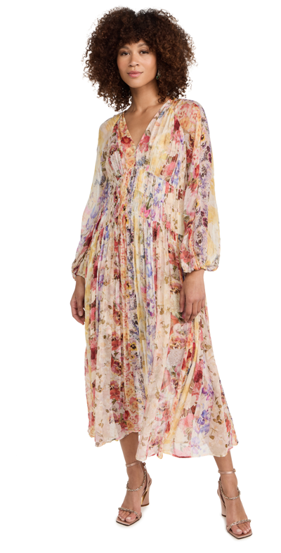 Zimmermann Wonderland Floral Pleated Midi Dress In Multicolour