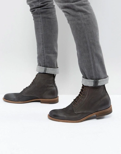 Hugo Boss Varadero Lace Up Leather Boots In Gray - Gray
