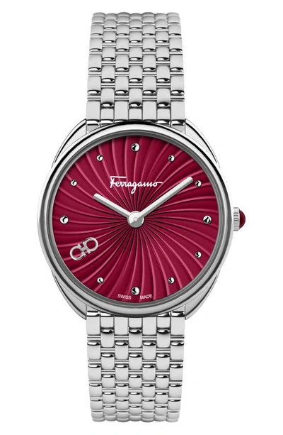 Ferragamo Cuir Two-tone Bracelet Watch, 34mm In Stainless Steel