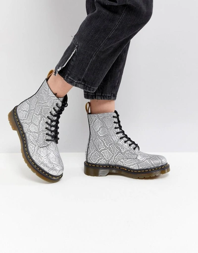 Dr. Martens' Silver Snake Lace Up Boots - Silver