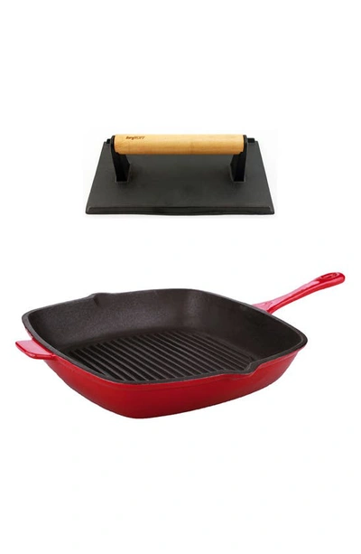 Berghoff International Cast Iron Pan With Bacon Press In Red