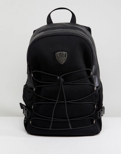 Ea7 Faux Leather Logo Backpack In Black - Black