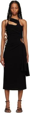 Jacquemus Abanada Cutout Draped Wool-blend Crepe Midi Dress In Black