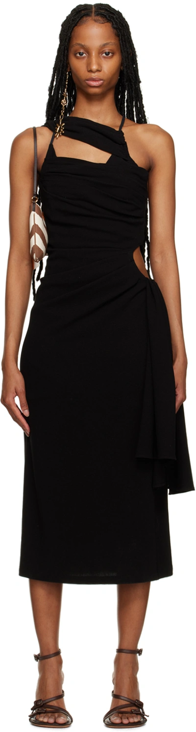 Jacquemus Abanada Draped Asymmetric Dress In Black