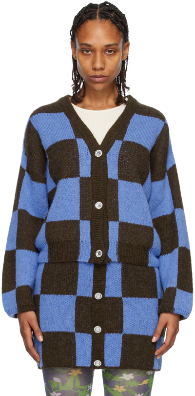 Stine Goya Check-pattern Cardigan In Blue