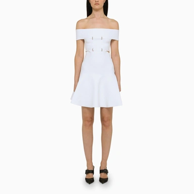 Alexander Mcqueen White Off-the-shoulders Mini Dress With D Rings In Viscose Blend Knit Woman