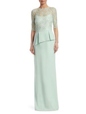 teri jon by rickie freeman embellished lace peplum gown