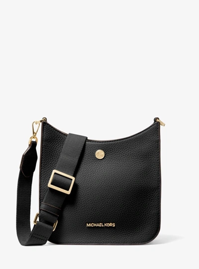 Michael Kors Briley Black Pebbled Leather Small Crossbody Messenger Bag In Black Leather/gold
