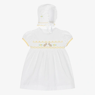 Beatrice & George Babies' Girls White Embroidered Cotton Dress Set