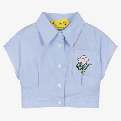 Off-white Babies' Girls Blue Stripe Floral Logo Crop Shirt