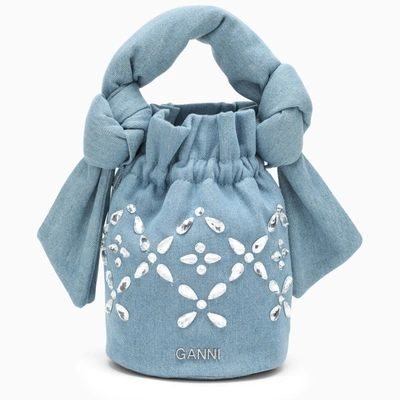 Ganni Denim Occasion Bag With Crystals In Blue