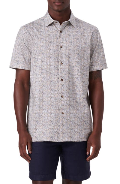 Bugatchi Ooohcotton® Geo Print Short Sleeve Button-up Shirt In Platinum