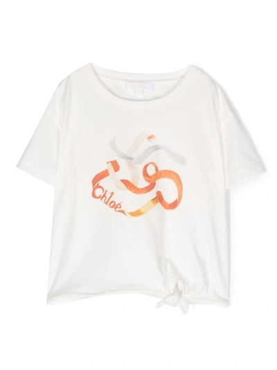 Chloé Kids' Logo-print Cotton T-shirt In White