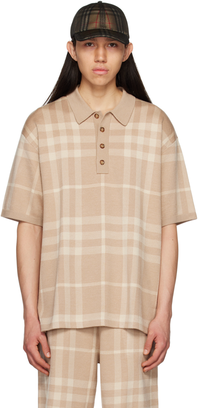 Burberry Check Silk Wool Jacquard Polo Shirt In Soft Fawn