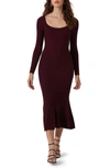 Astr Cutout Long Sleeve Midi Sweater Dress In Raisin