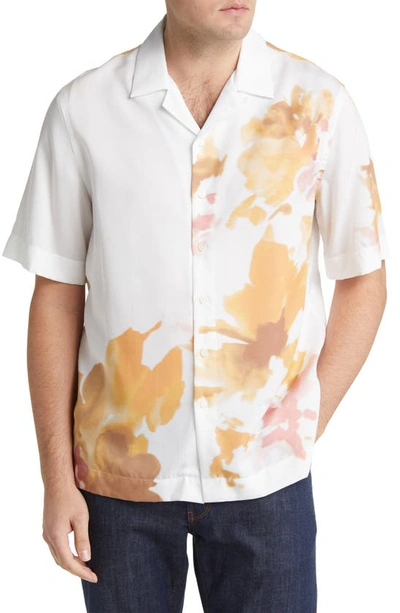 Bugatchi Jackson Regular Fit Abstract Print Short Sleeve Button-up Camp Shirt In Dandelion