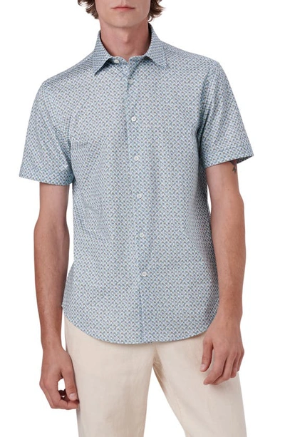 Bugatchi Ooohcotton® Tech Floral Knit Short Sleeve Button-up Shirt In Sage