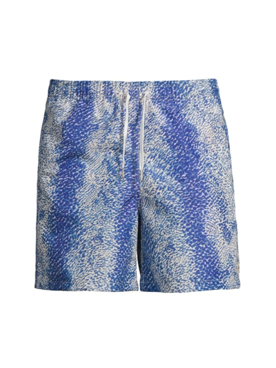 Bather Painted Moss Straight-leg Mid-length Printed Recycled Swim Shorts In Blue