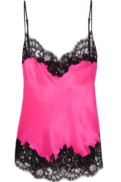 Givenchy Camisole In Black Lace-trimmed Bright-pink Silk-satin In ...