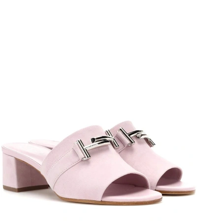Tod's Double T Suede Sandals In Pink