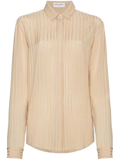 Saint Laurent Silk Striped Shirt In 2677 Beige