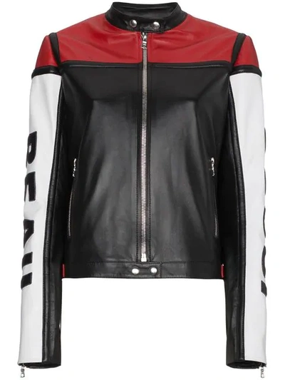 Beau Souci Logo Moto Leather Jacket In Black