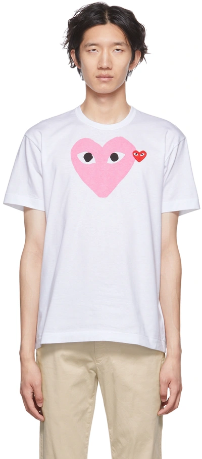 Comme Des Garçons Play White & Pink Big Heart T-shirt | ModeSens