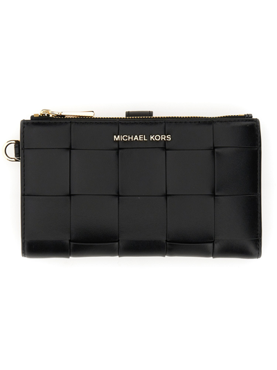 Michael Michael Kors Interwoven Leather Wallet In Black
