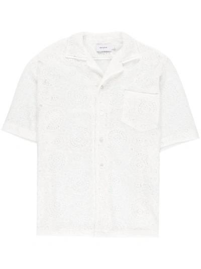 Rhude Floral-lace Embroidered Short-sleeve Shirt In Creme