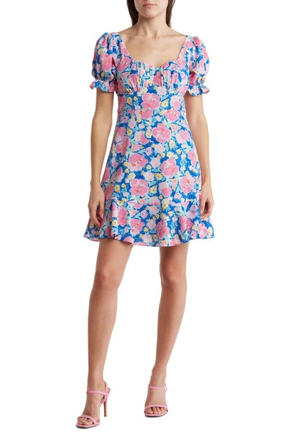 Bcbgeneration Floral Puff Sleeve Dress In Water Color Pansy