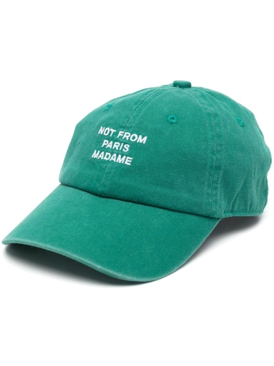 Drôle De Monsieur Embroidered-slogan Baseball Cap In Green