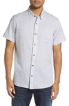 Travismathew Personal Preference Stripe Short Sleeve Cotton Button-up Shirt In Heather Grey
