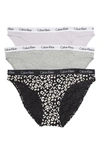 Calvin Klein Assorted Bikinis In Purple/ Grey Heather/ Black