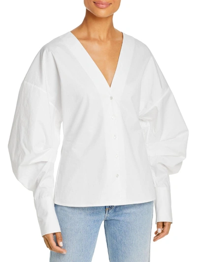 Anine Bing Lindsey Womens V-neck Woven Button-down Top In White