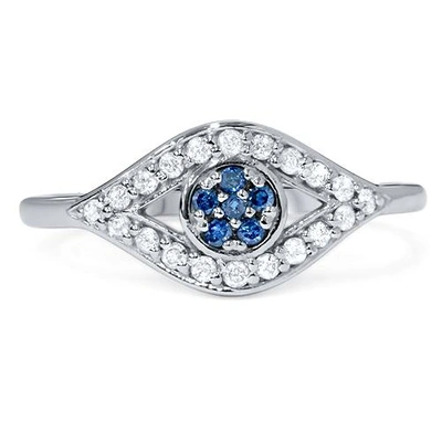 Pompeii3 1/3ct Blue & White Diamond Evil Eye Ring 14k White Gold In Multi