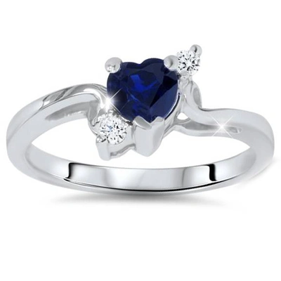 Pompeii3 1/3ct Blue Heart Sapphire Diamond Ring 14k White Gold In Multi
