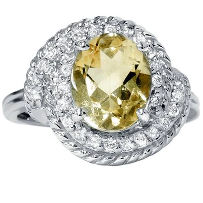 Pompeii3 2 7/8ct Oval Citrine Vintage Oval Diamond Womens Braided Ring 14k White Gold In Multi