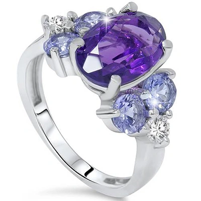 Pompeii3 7 1/3ct Amethyst Pastel Sapphire & Diamond Ring 14k White Gold In Multi